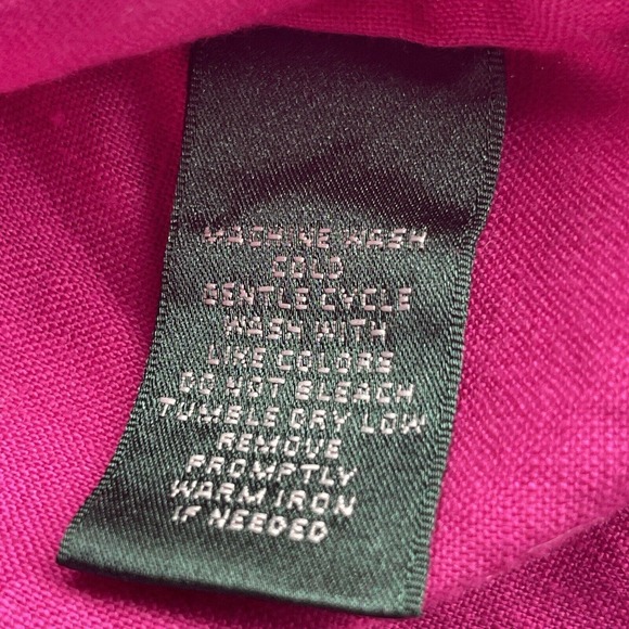 LRL Lauren Ralph Lauren Top Womens Large Pink Linen V-neck Long Sleeve Roll Tab - Picture 4 of 9